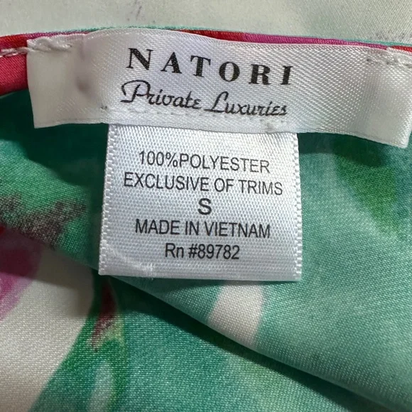 Natori Women's Bright Floral Print Silky Slip Dress Pink Orange Green Size Small - Picture 3 of 4